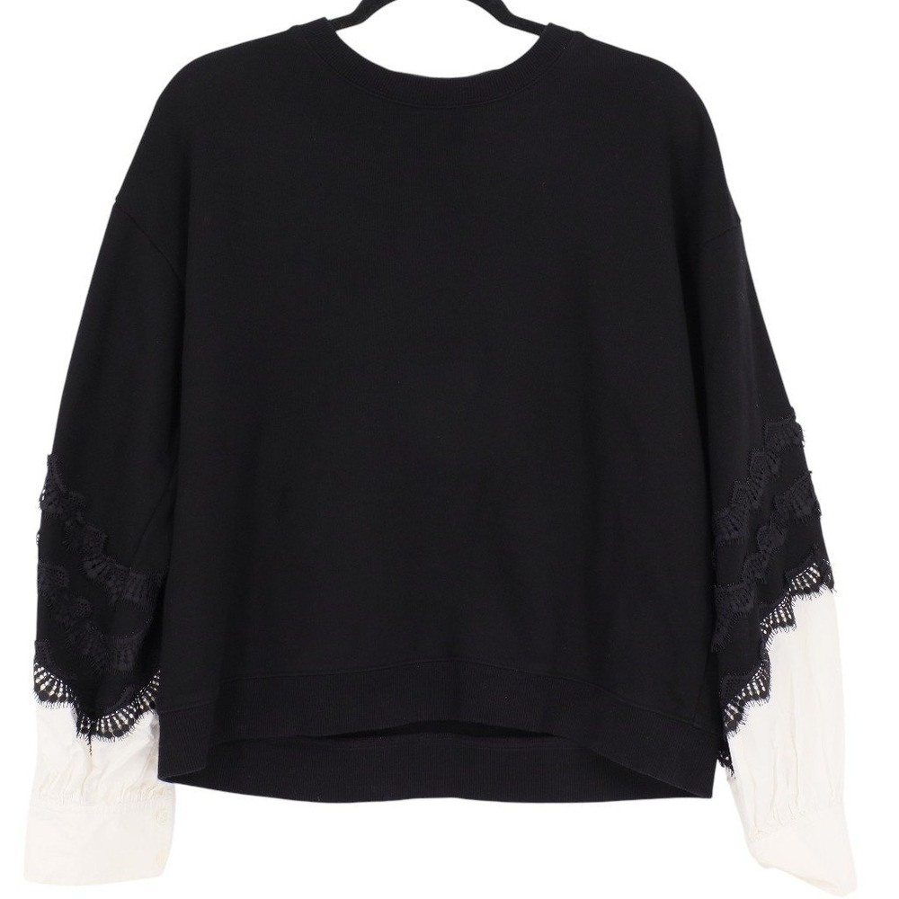 Derek Lam 10 Crosby Women's Mixed Media Lace Trim Sweatshirt Size M Black White